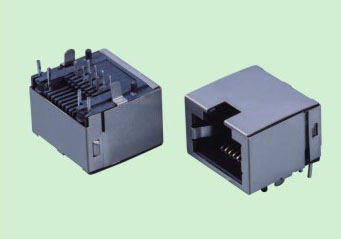 RJ45 JACK插座90度超薄型内弯脚DIP插板带屏蔽壳不带LED灯