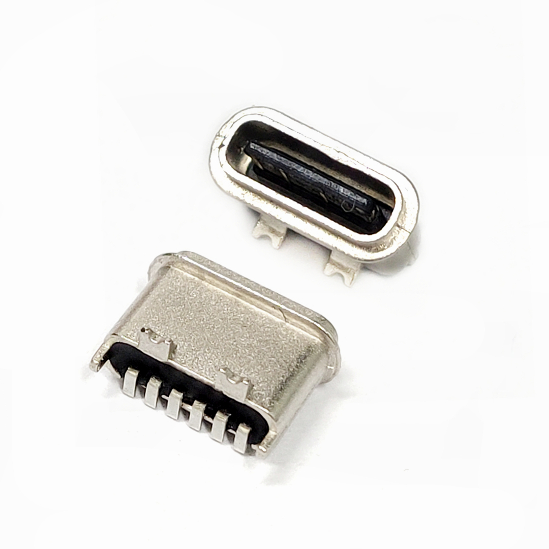 TYPE-C 6P防水母座 180度立贴短体6.8H 粉末冶金外壳