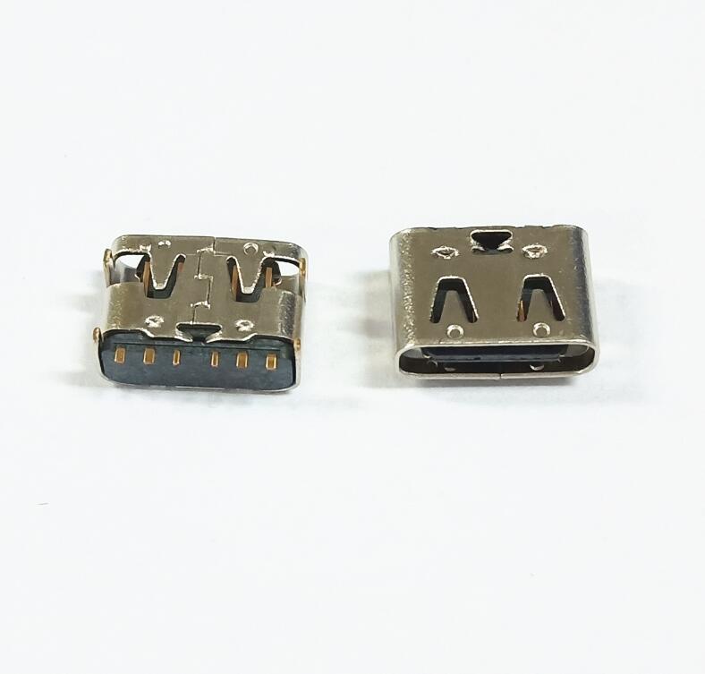 TYPE-C 6p板上母座贴片10P端子带弹