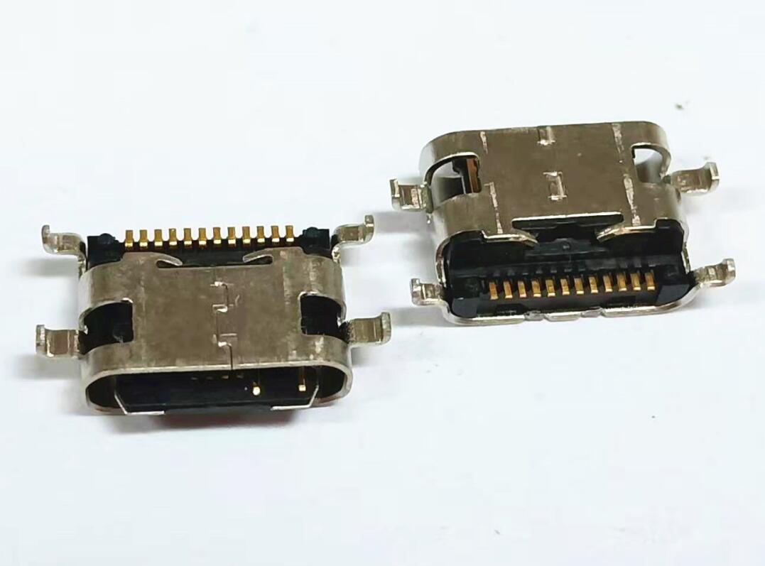 TYPE C 12P母座 沉板1.6 四脚DIP插板 单排针SMT 外露端子