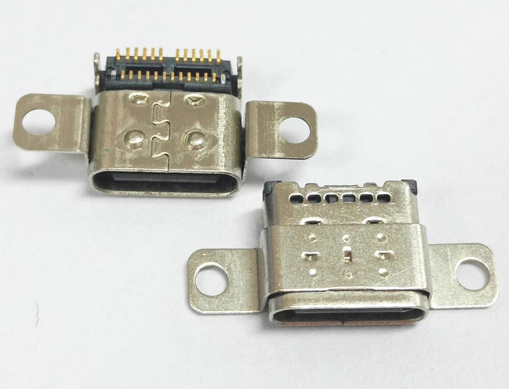 TYPE C 24P母座 板上双壳带螺孔 莫仕款六孔 P针中分