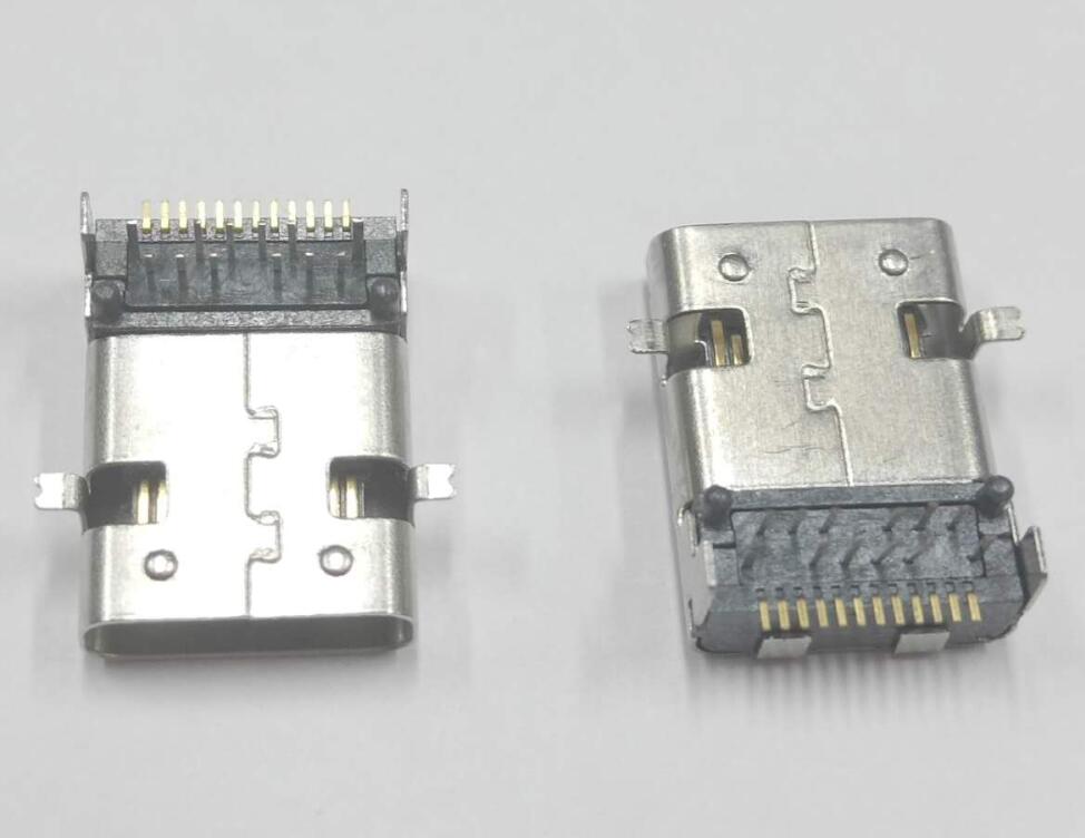 TYPE C 24P母座 板上前贴后插 L=11.95长 针前插后贴 有柱