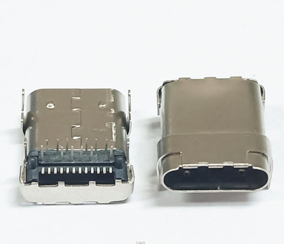 TYPE C 24P母座 板上排距0.7 双壳四脚插板 针前插后贴