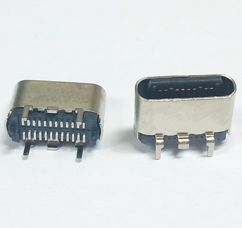 TYPE C 24P母座 短体5.5高 直立式贴片 外露端子 六脚插板