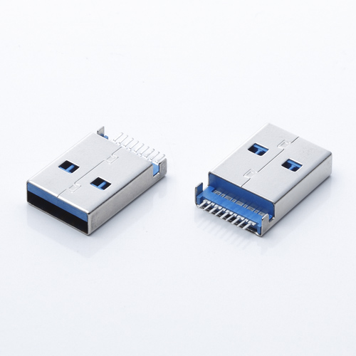 USB 3.0公头 9P沉板2.55高 两脚插板+针SMT无柱