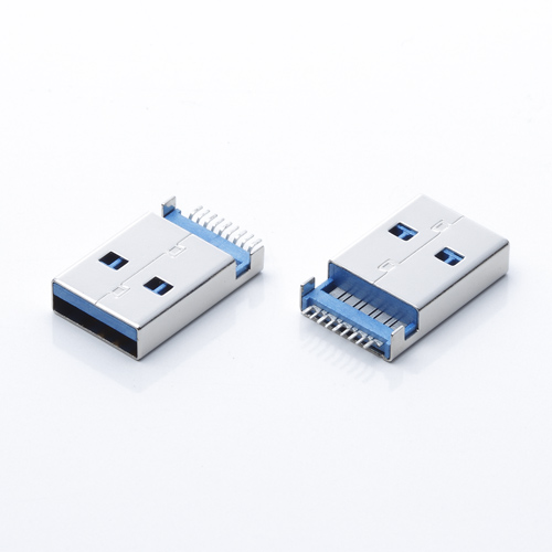 USB 3.0公头 9P沉板2.3H 沉板两脚直脚插板 无柱 PIN针SMT