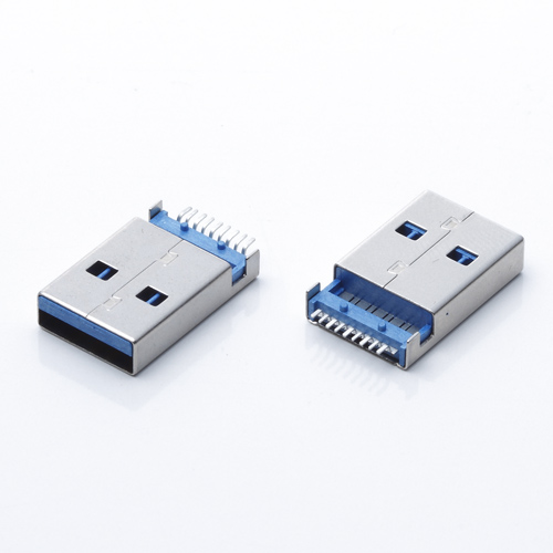 USB 3.0公头 9P沉板1.9H 沉板两脚直脚插板 针贴片有柱