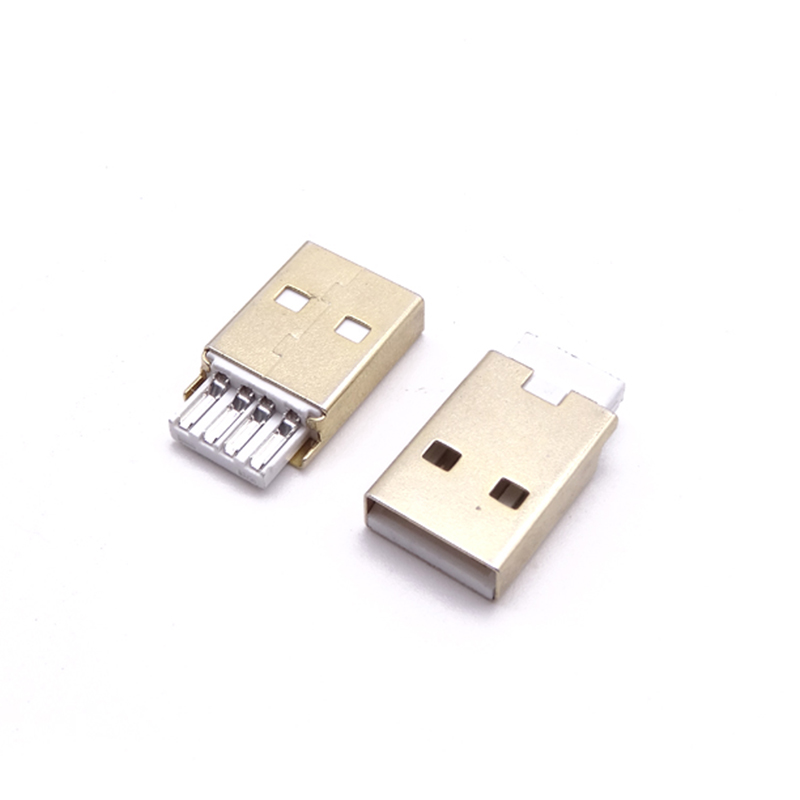 USB 2.0公头 A公焊线式 窄边胶芯 4P焊线 外壳镀金