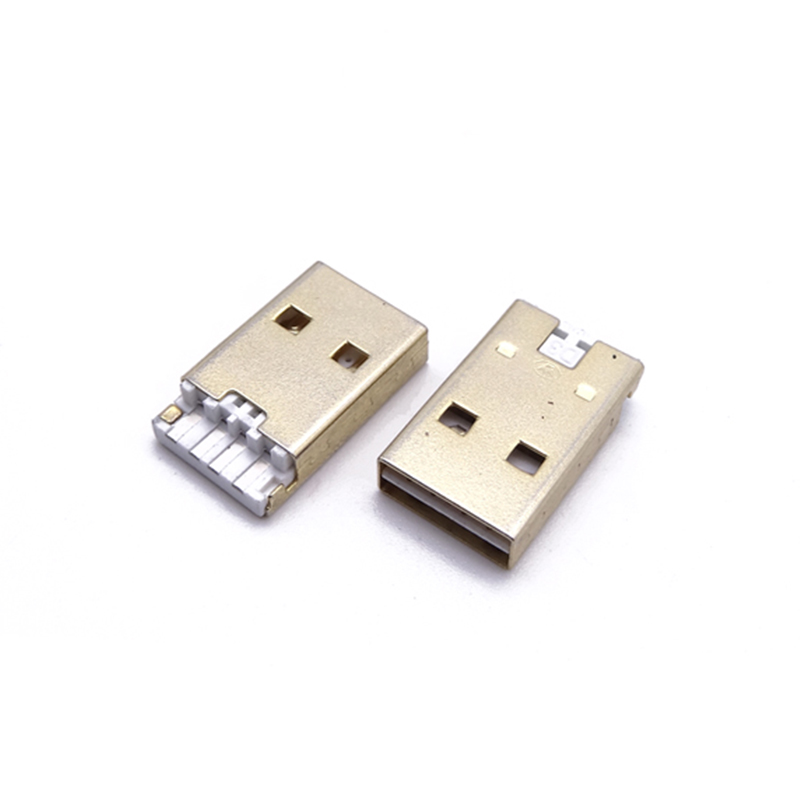 USB 2.0双面插公头 长体焊线式 带地脚 外壳镀金