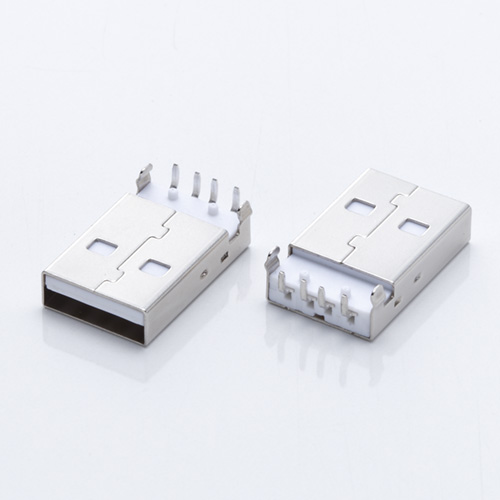 USB 2.0公头 卧式沉板90度弯脚插板 有柱