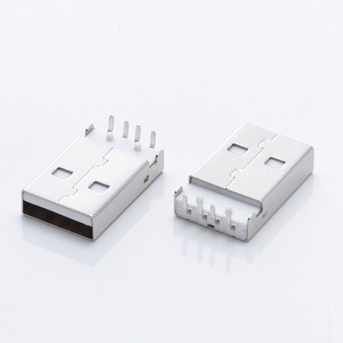 USB 2.0公头 卧式沉板90度直脚插板 白胶 有柱