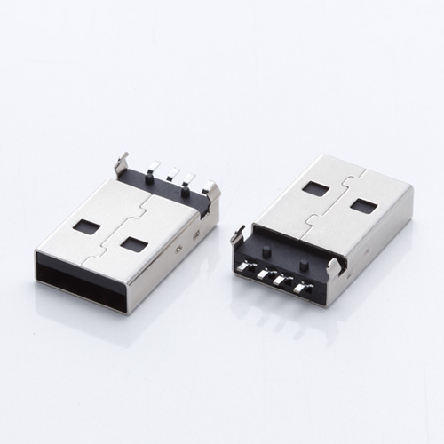 USB 2.0公头 A公卧式沉板SMT 180度贴片 有柱黑胶