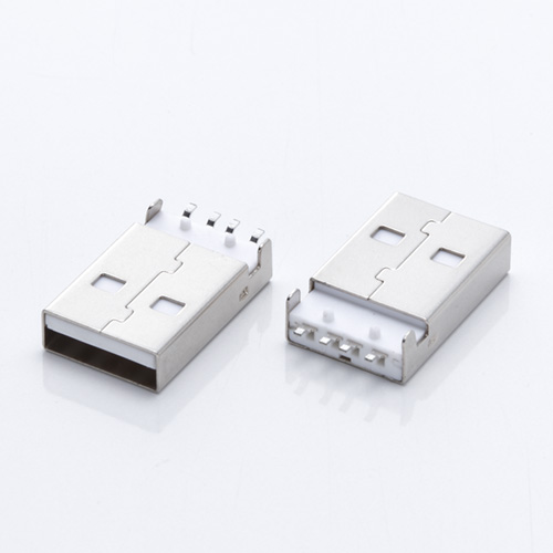 USB 2.0公头 A公卧式沉板SMT 直脚180度有柱 白胶