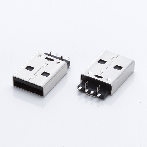 USB 2.0公头 A公沉板鱼叉脚插板 180度贴片 黑胶