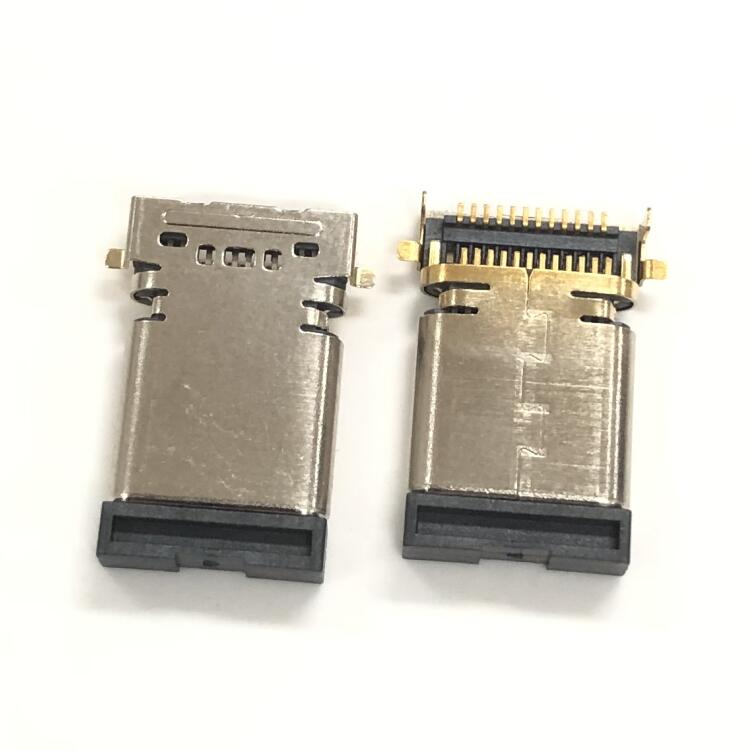 TYPE C 24P公头 沉板SMT双排全贴 前贴后插 镀金带塞
