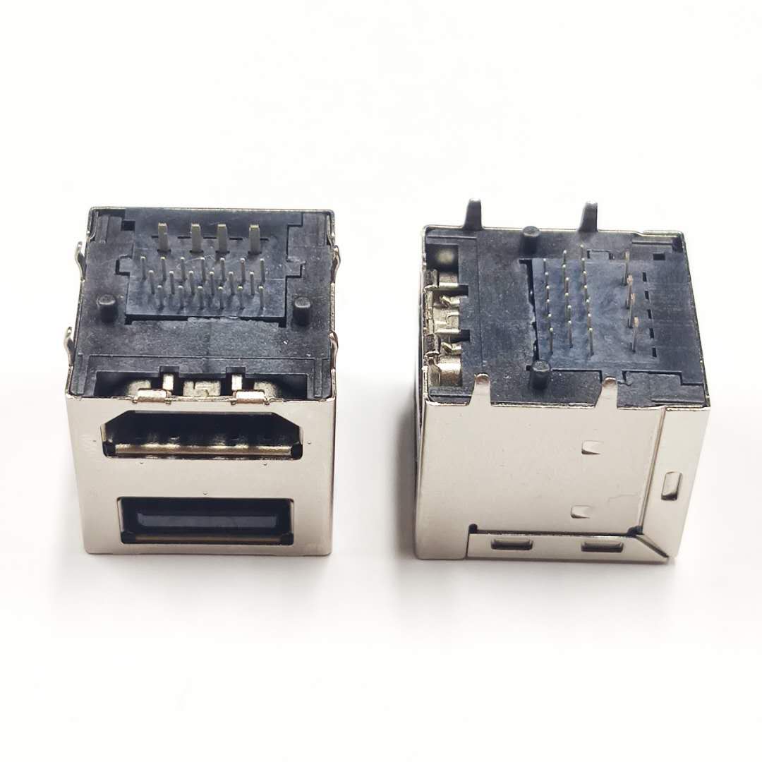 HDMI+USB母座 双层USB+HDMI二合一母座 四脚全插