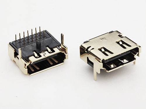HDMI A型19P母座 90度板上前两脚+三排针插板 有柱