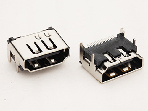 HDMI A型19P母座 板上四脚90度插板 单排针贴板SMT