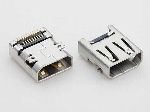 HDMI D型19P母座 MINI HDMI母座 板上两脚全贴 带焊盘 有孔