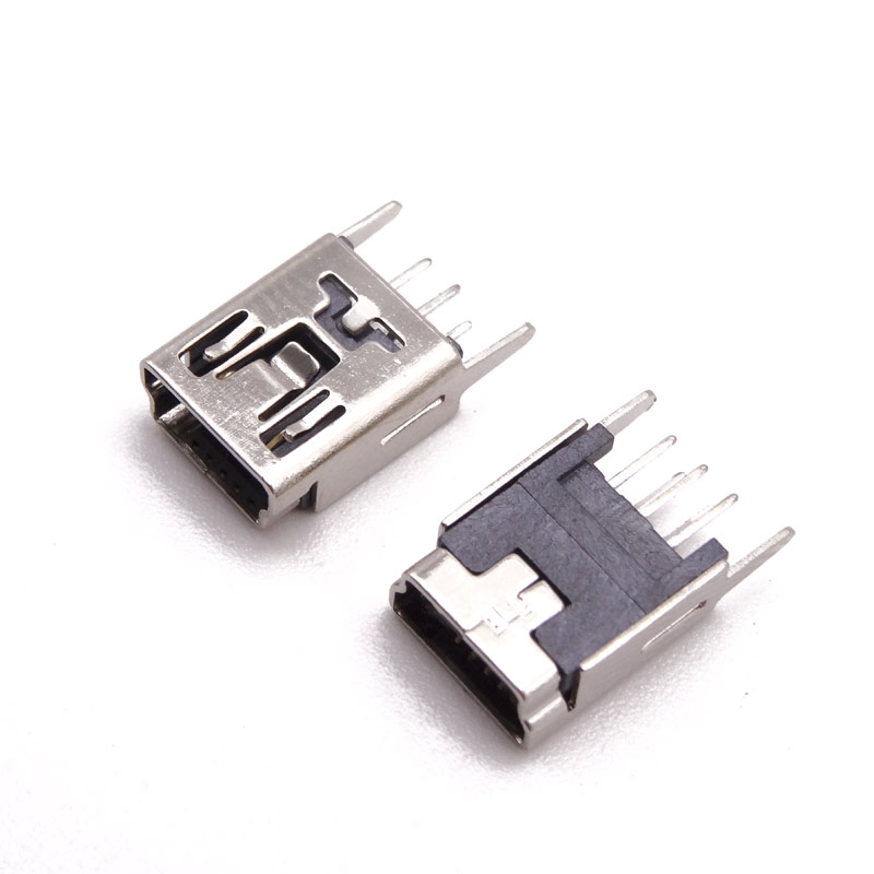 MINI USB 5P母座 180度直插 直脚 黑胶