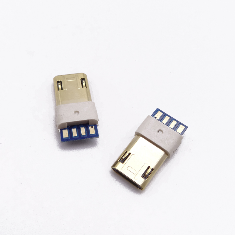 MICRO USB 双面插公头 插板式焊线式公头 4P双面板 镀金外壳