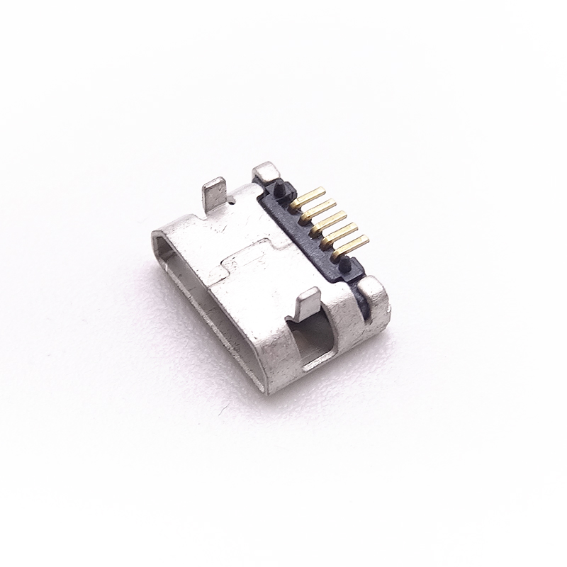 MICRO USB 5P母座 5.9/5.65插脚 有柱加焊脚 针加长0.75 直边