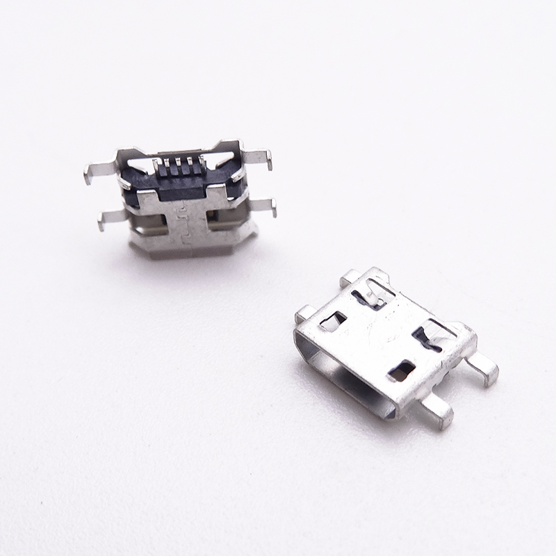 MICRO USB 5P母座 沉板1.0/0.8 四脚插板SMT 无孔卷边