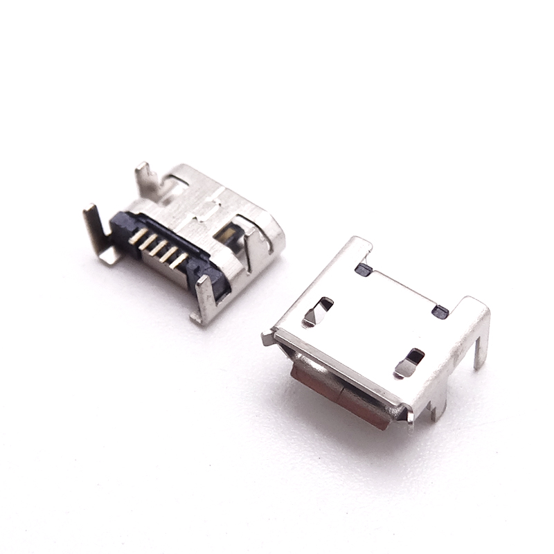 MICRO 5P B型母座 7.2四脚插板 脚长1.3 针加长0.75 有柱卷边