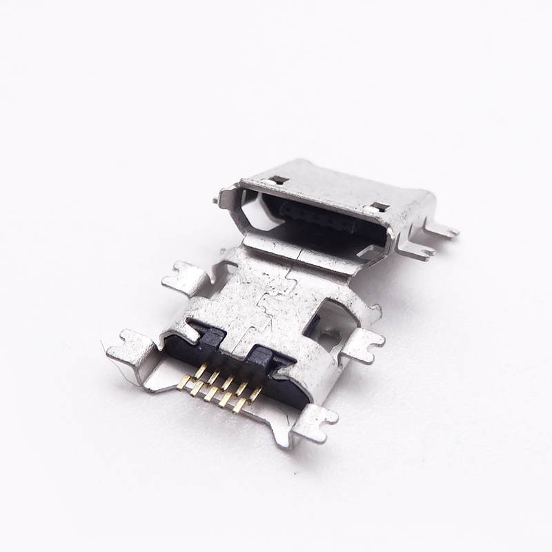 MICRO USB 5P母座 沉板1.17/1.27 四脚全贴 卷边