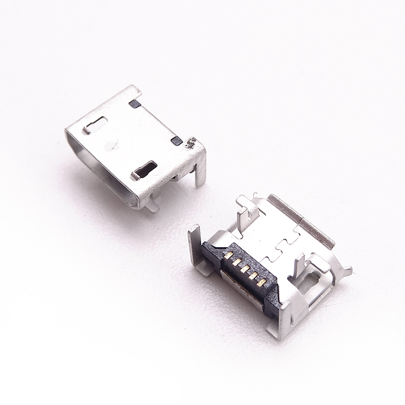 MICRO USB 5P母座 垫高0.9 前贴后四脚插板 卷边/直边