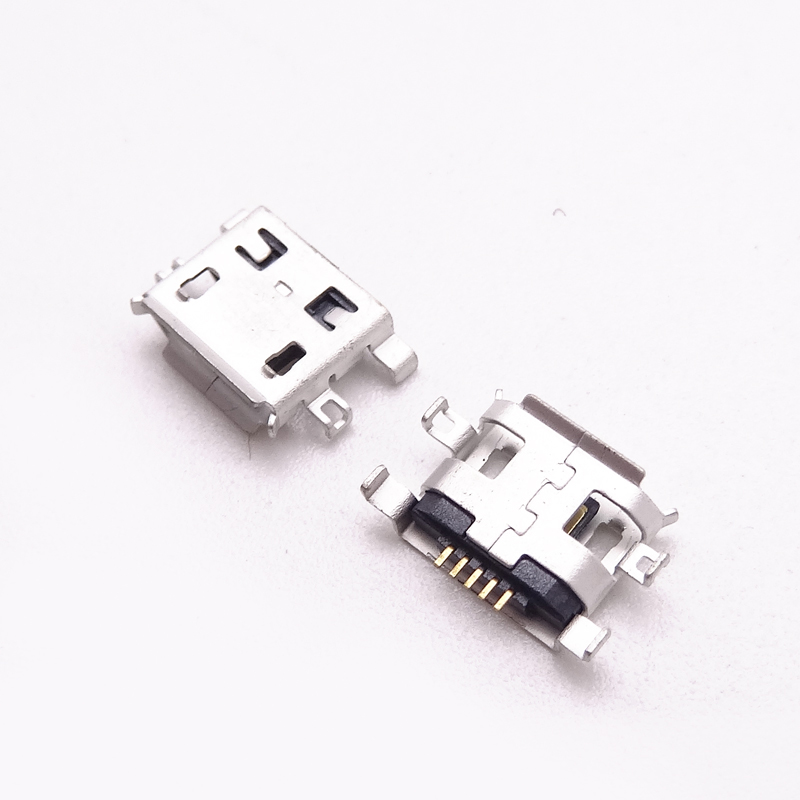 MICRO USB 5P母座 沉板0.8 四脚插板 有孔卷边/有导位