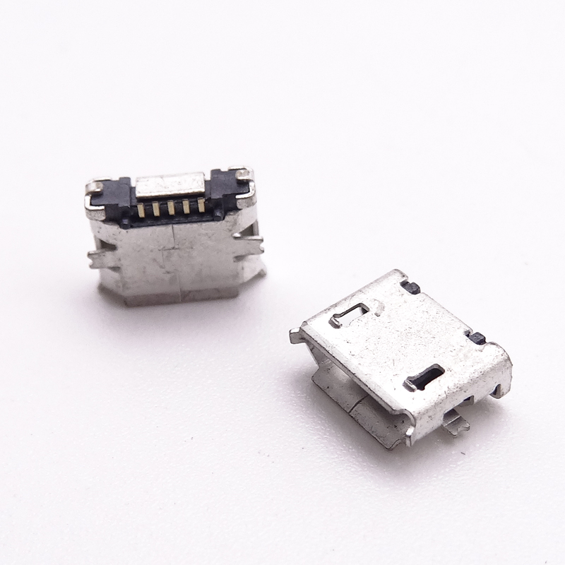 MICRO USB 5P母座 B型SMT全贴片 有柱加焊脚 卷边