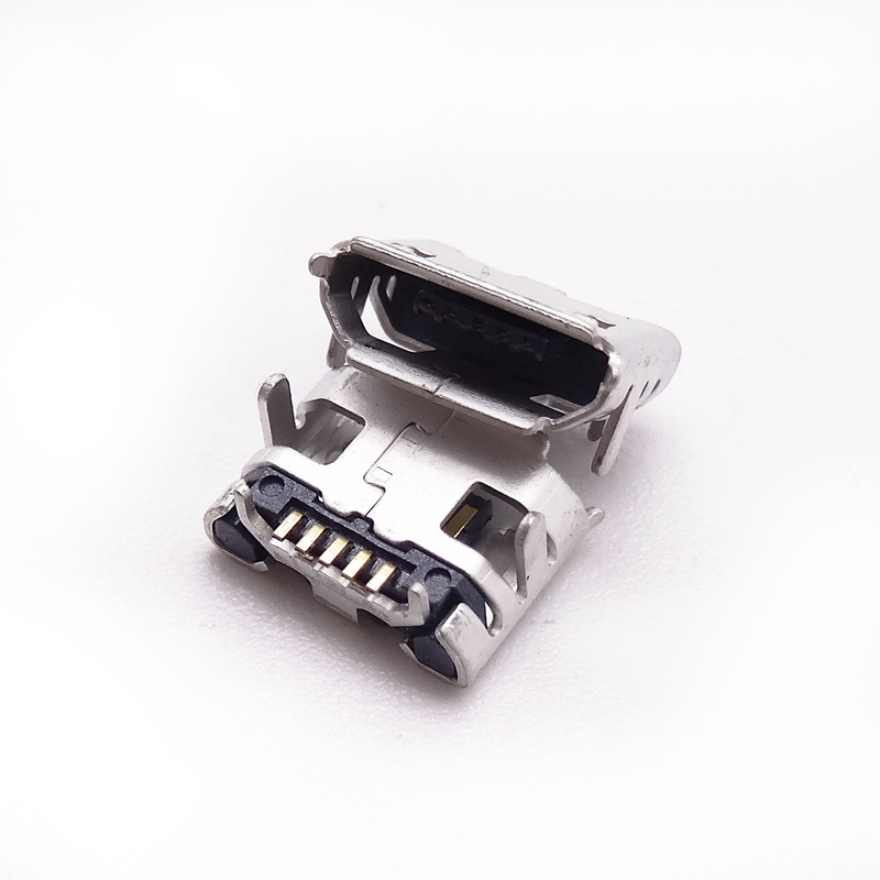 MICRO USB 5P母座 牛角4.85 前7.2 卷边四脚插板