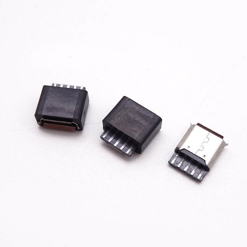 MICRO USB 5P母座 焊线式前五后五 带护套卷边
