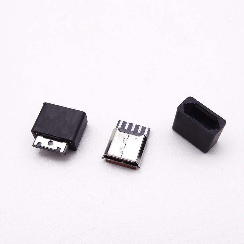 MICRO USB 5P母座 焊线式前五后五 卷边带护套