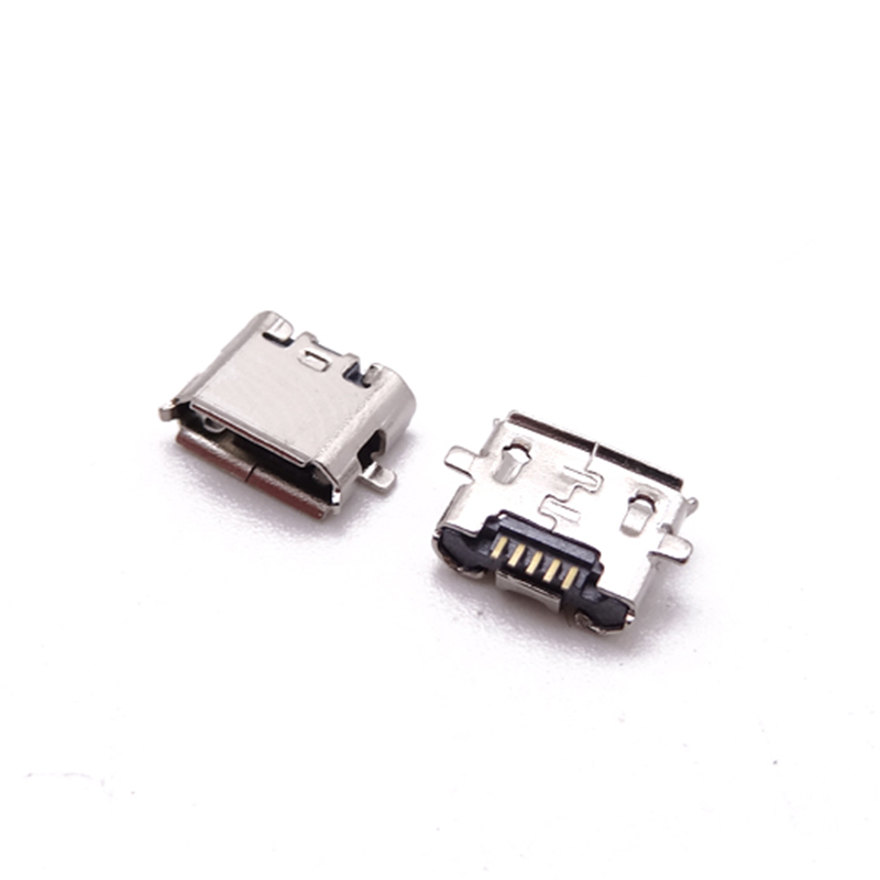 MICRO USB 5P母座 反向两脚全贴 无柱卷边B型