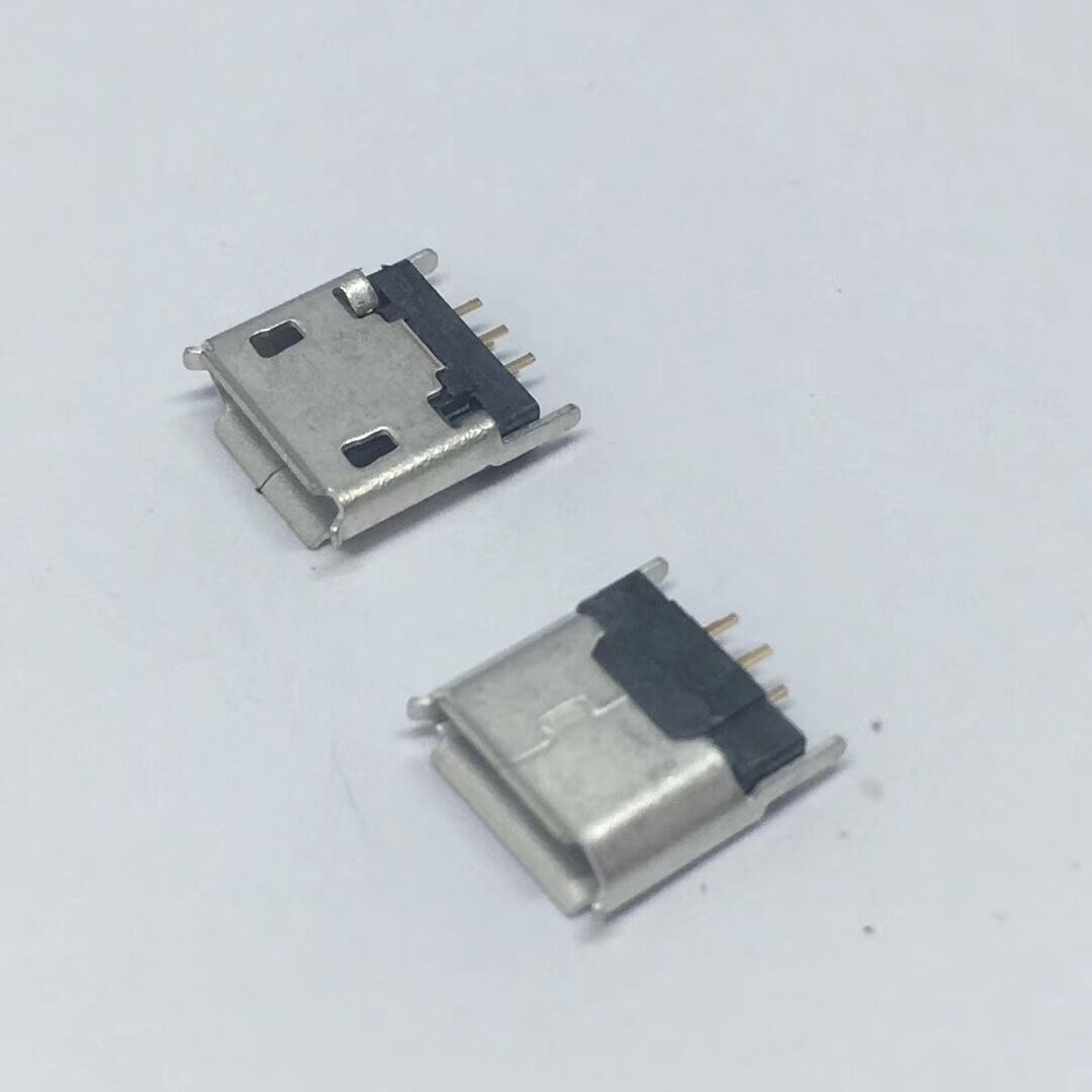 MICRO USB 5P母座 180度直立式插板 （加高1.3-垫高6.3H）带盖