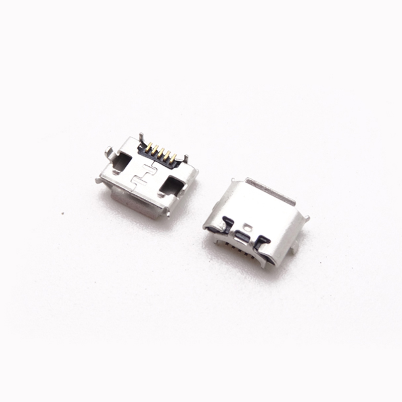 MICRO USB 5P母座 反向牛角内DIP 0.6（7.7-5.3）四脚卷边