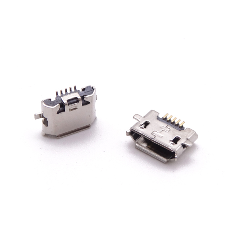 MICRO USB 5P母座 反向两脚SMT 无柱 有导位/卷边