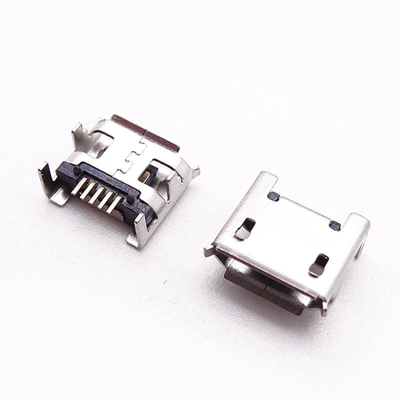 MICRO USB 5P母座 7.2四脚插板 针加长0.75 有柱卷边