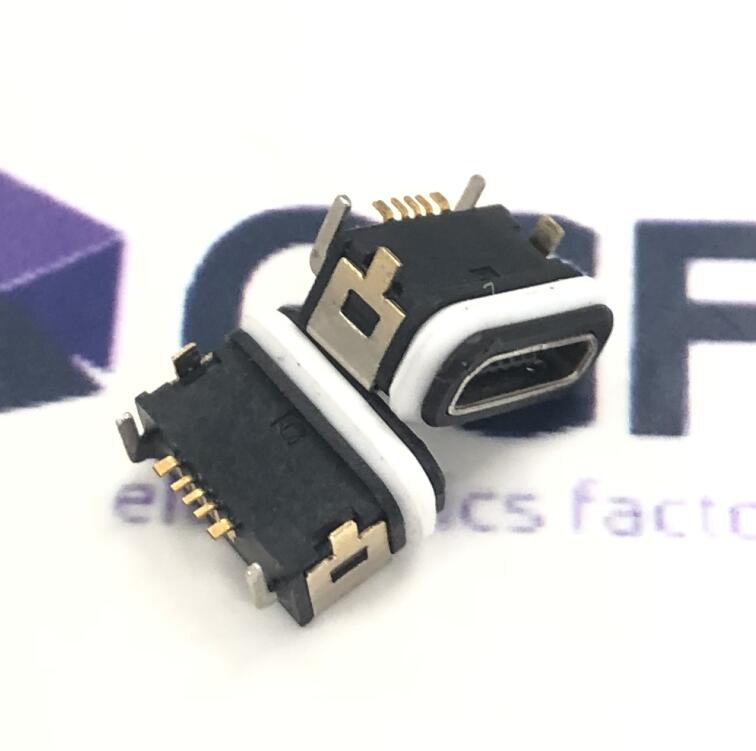 MICRO USB 5P母座 防水沉板SMT 四脚插板 带防水胶圈