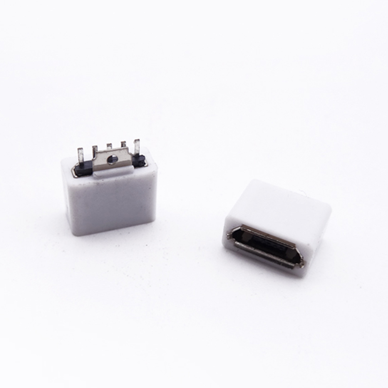 MICRO USB 5P母座 180度夹板0.8焊板式 带白色护套