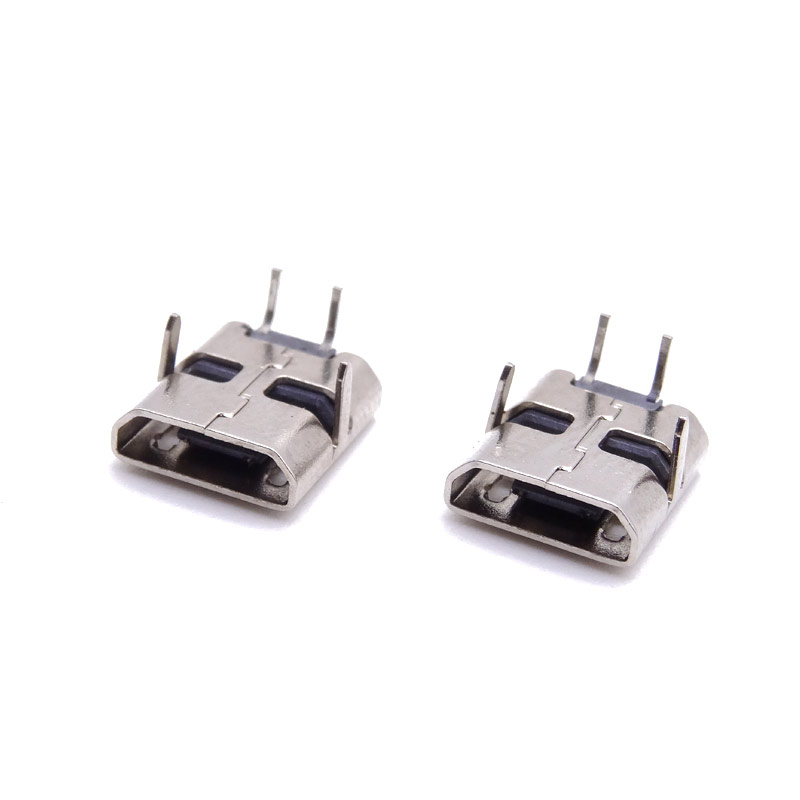 MICRO USB 2P母座 卧式90度插板针全插 直边
