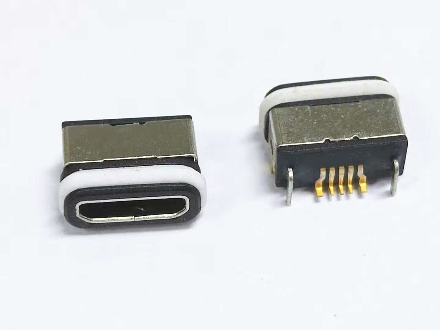 MICRO USB 5P防水母座 板上四脚插板SMT 点胶带防水圈