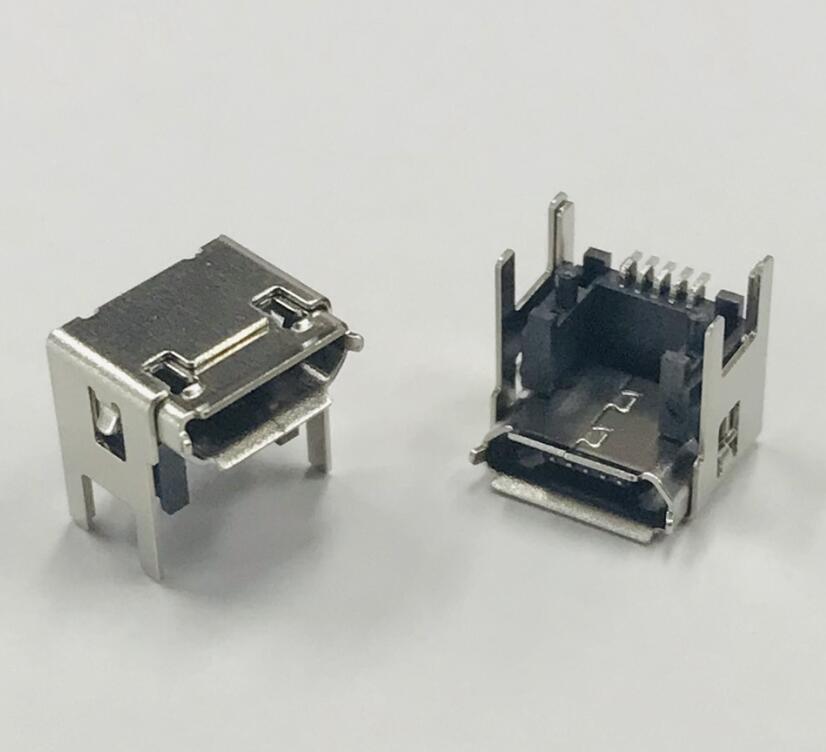 MICRO 5P母座 90度垫高4.45 脚长2.2四脚插板 卷边