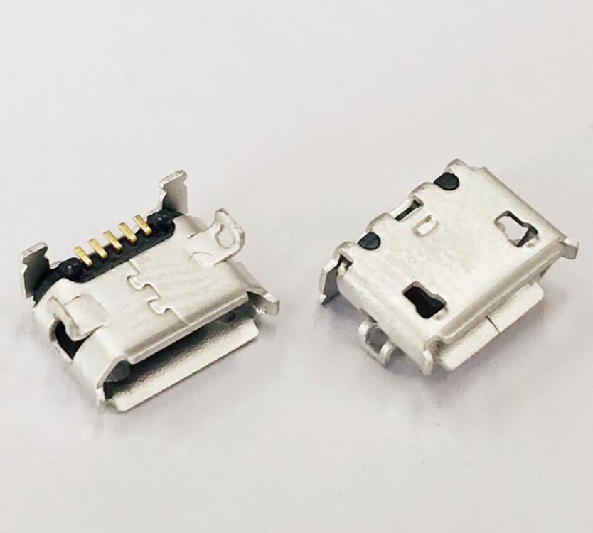 MICRO USB 5P母座 大间距牛角 前7.2四脚插板 卷边有孔