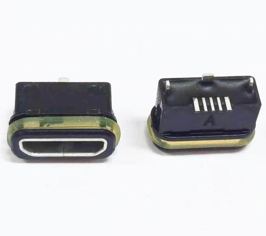 MICRO USB 5P防水母座 板上六脚插板 大电流加宽脚