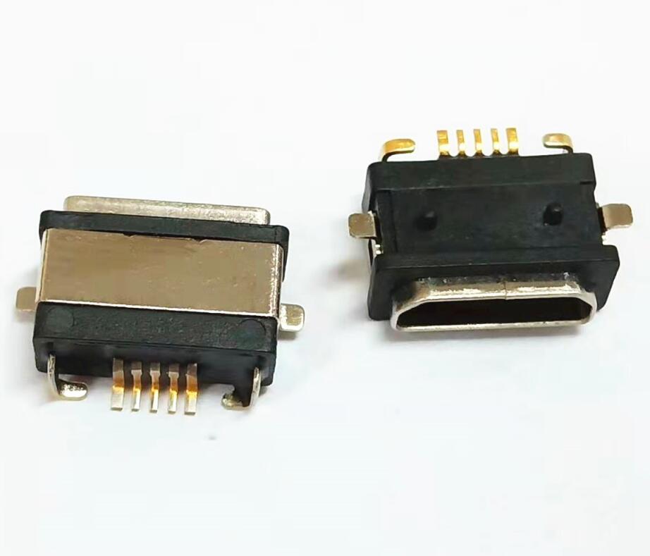 MICRO USB 5P防水母座  板上四脚全贴 大电流母座 有柱