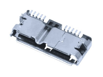 MICRO USB3.0母座 90度两脚插板 10P贴片 卷边