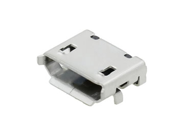 MICRO USB 5P母座 6.4插脚 无柱有导位 贴片